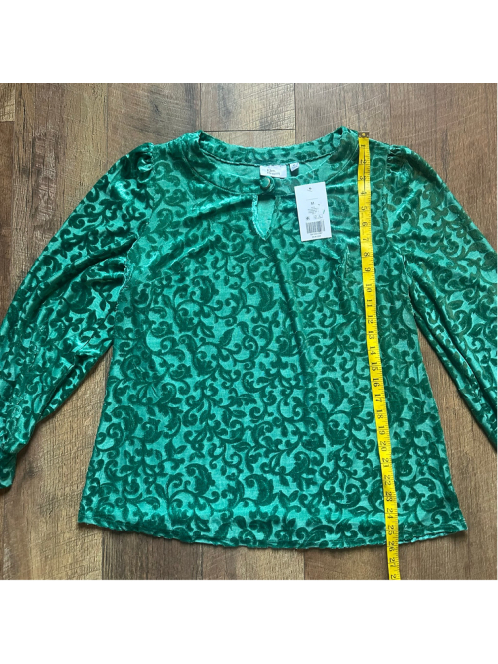 Women's Kim Rogers Green Velvet Floral Blouse Size M F26 - Picture 11 of 14